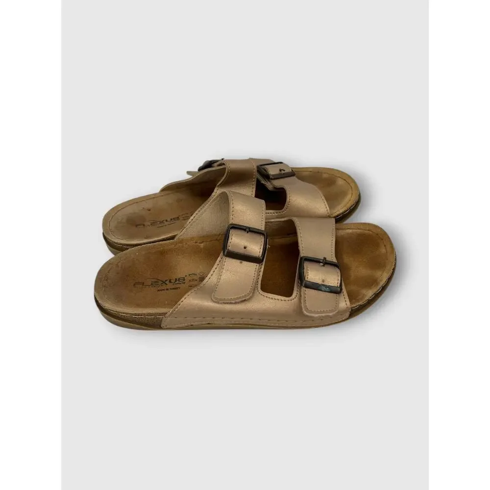 Flexus by Spring Step Double Buckle Slide Sandal Gold Metallic Size EU 40